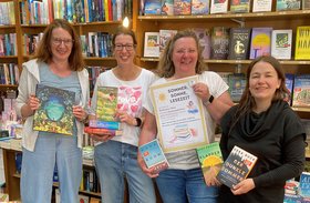 Buchvorstellung (v.l.): Jutta Böning (Öffentlichkeitsarbeit CKQ), Sonja Santowski, Daniela Breitkreutz und Sonja Drewing (Team der Buchhandlung Thoben)